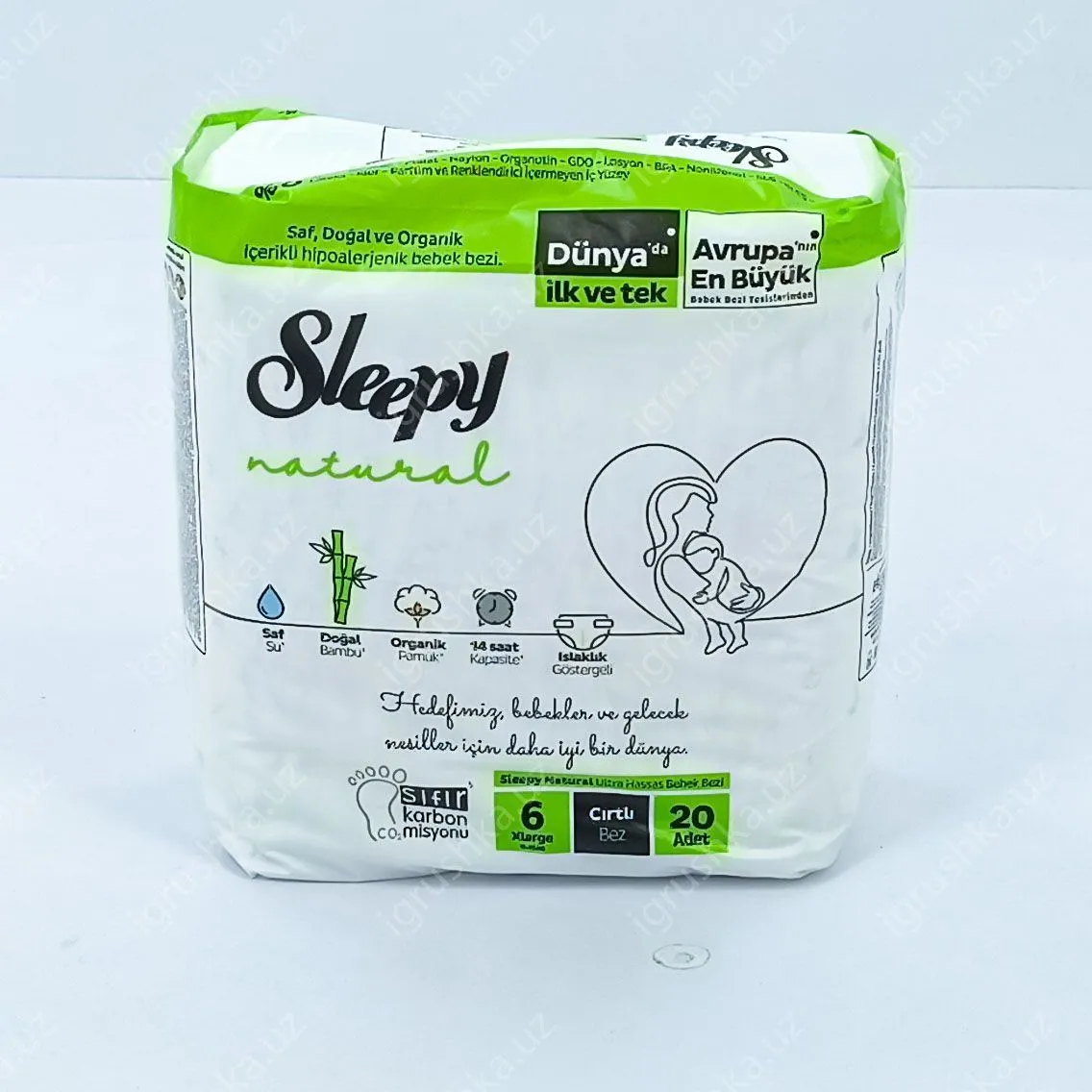 картинка Детские подгузники Sleepy Natural 15-25 кг 6-X Большой 20 шт от магазина igrushka.uz