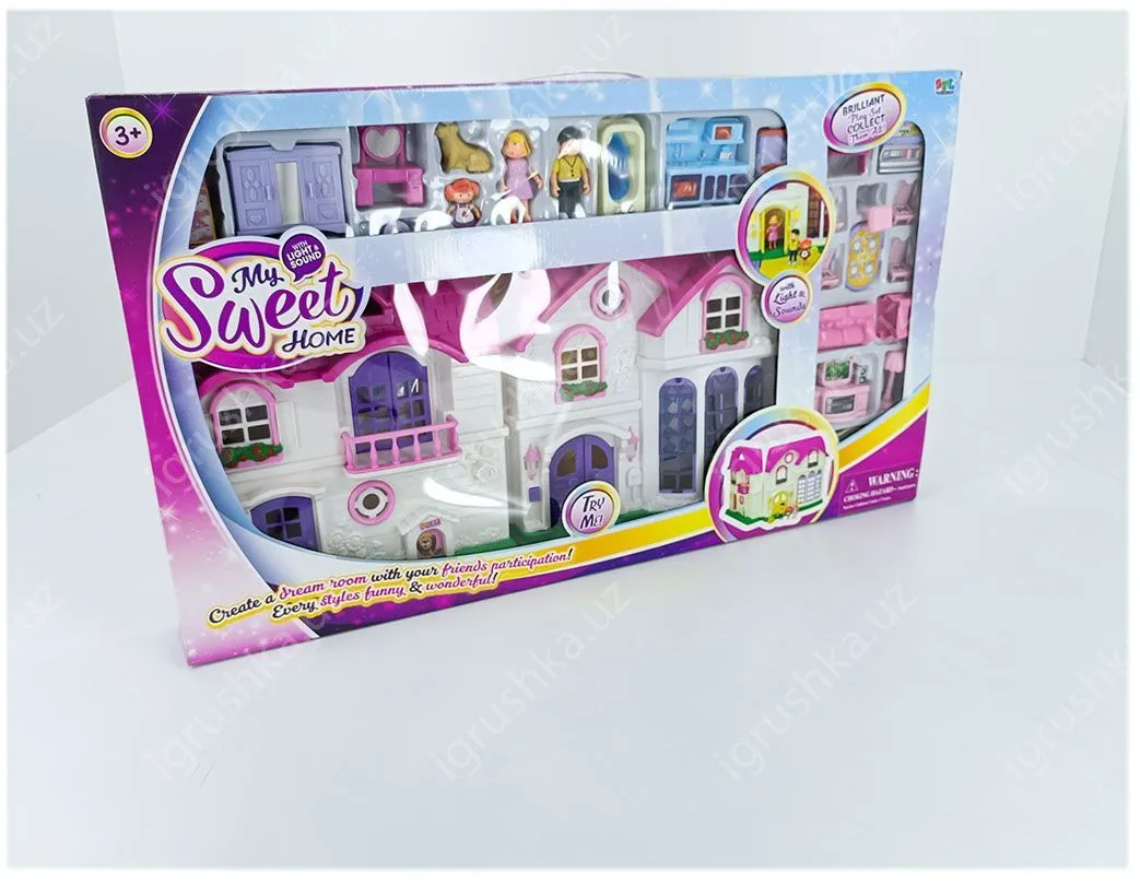 картинка Кукольный домик со светом и звуком, мебель для домика 16567 от магазина igrushka.uz