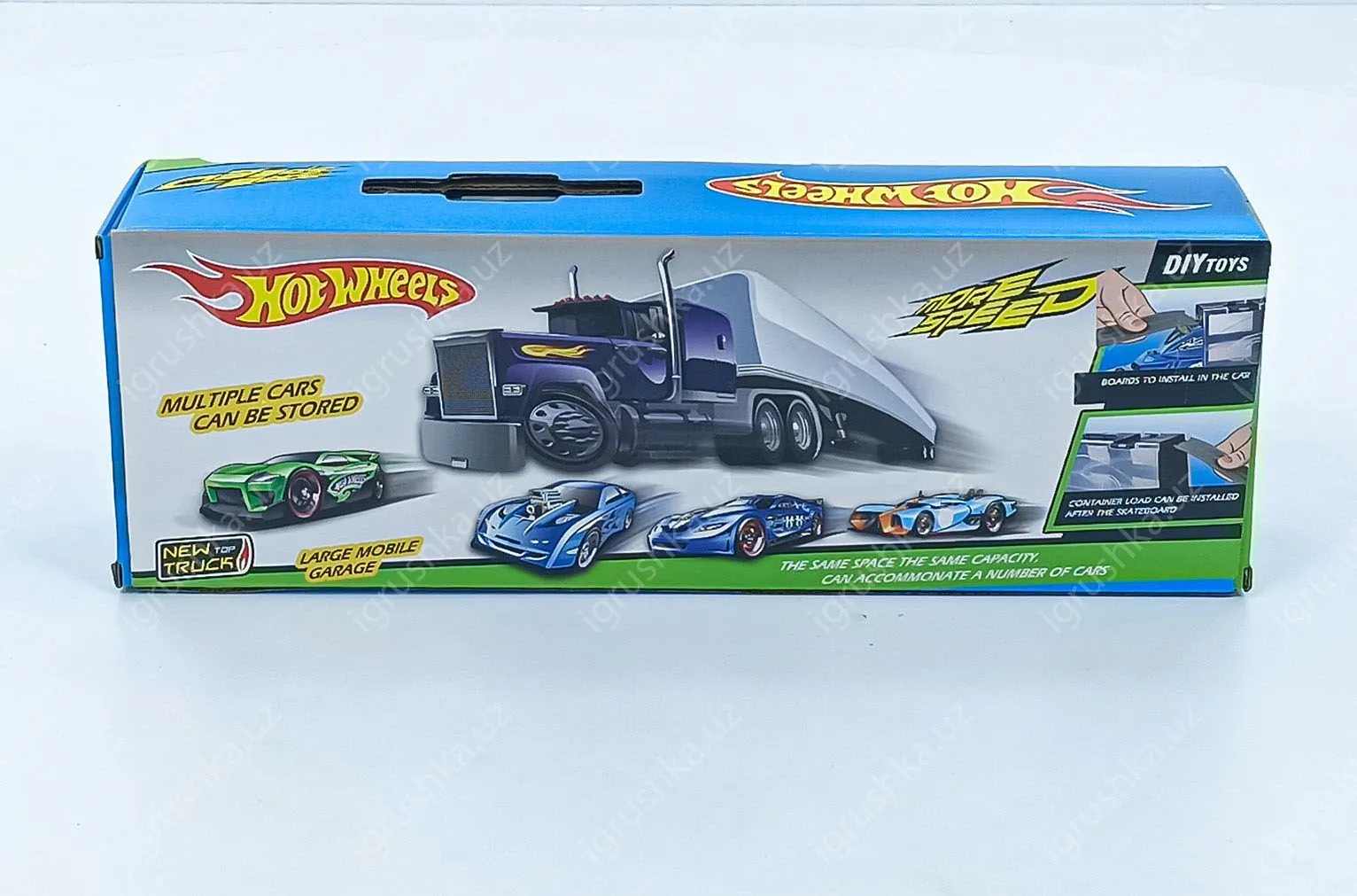 картинка Фура, автовоз, трейлер Hot Wheels грузовик с инерционными машинками 6 шт, игровой набор, Хот Вилс от магазина igrushka.uz