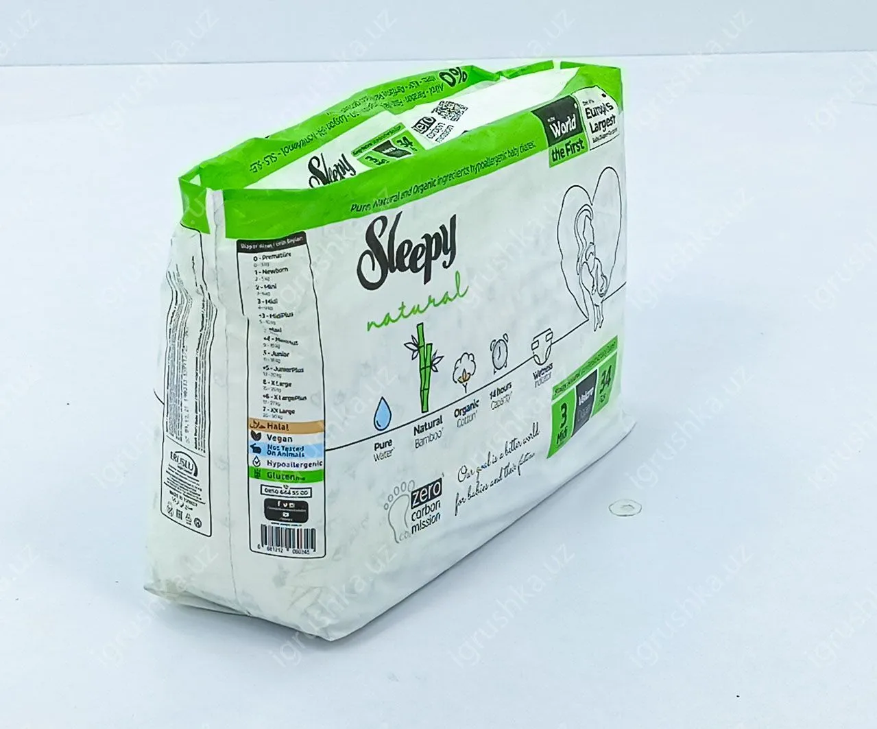 картинка Детские подгузники Sleepy Natural 4-9 кг 3-Миди 34 шт от магазина igrushka.uz