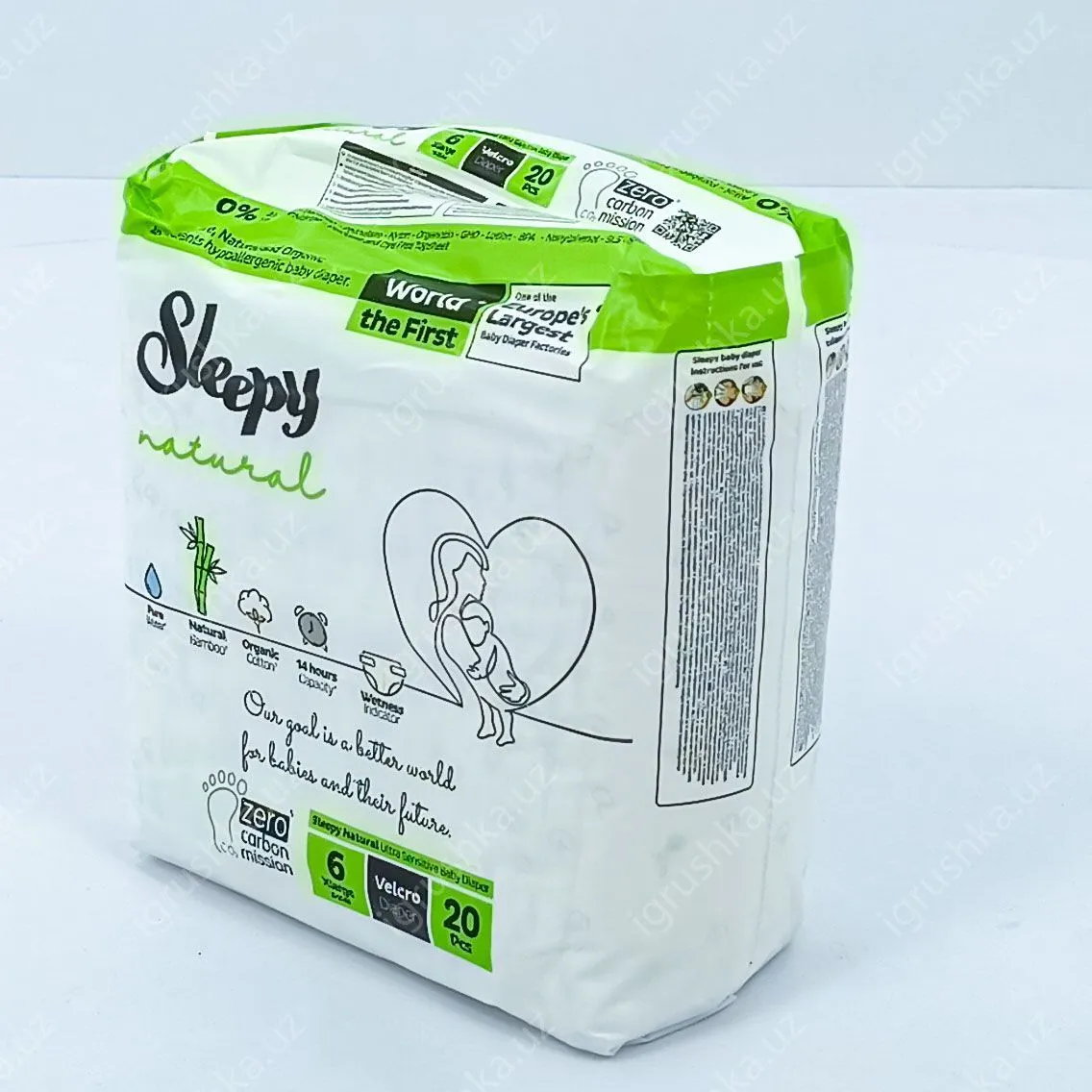 картинка Детские подгузники Sleepy Natural 15-25 кг 6-X Большой 20 шт от магазина igrushka.uz