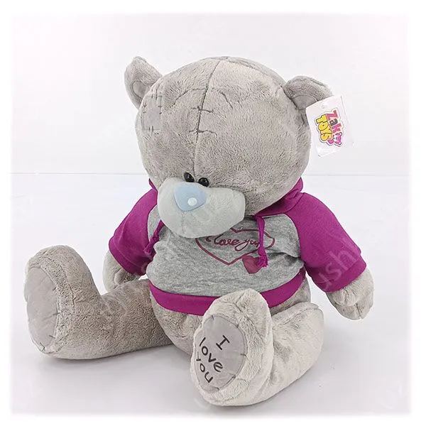 картинка Мягкая игрушка Мишка Тедди 30 см в фиолетовом худи с сердцем I Love You от магазина igrushka.uz