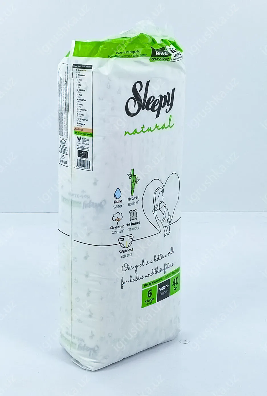 картинка Детские подгузники Sleepy Natural 15-25 кг 6-X Большой 40 шт от магазина igrushka.uz
