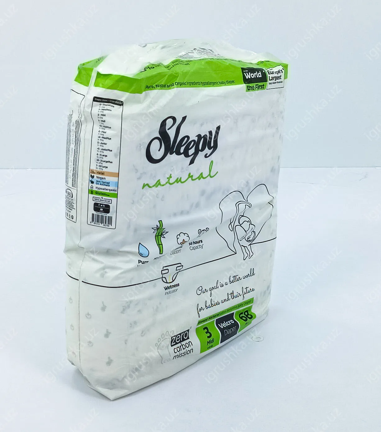 картинка Детские подгузники Sleepy Natural 4-9 кг 3-Миди 68 шт от магазина igrushka.uz