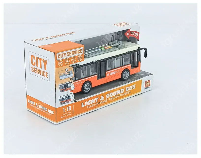 картинка Троллейбус инерционный, свет, звук, масштаб 1:16 от магазина igrushka.uz
