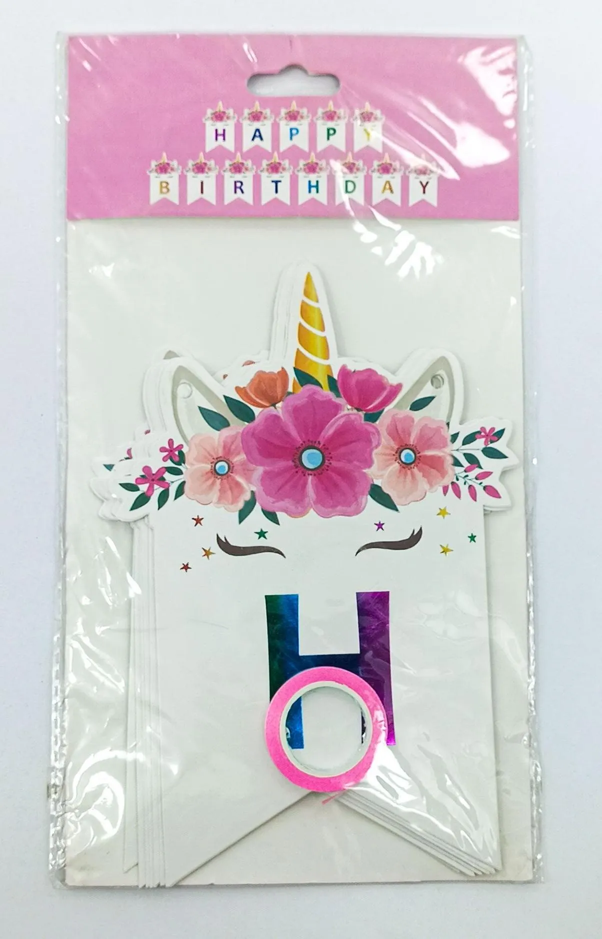 картинка Бумажная гирлянда "Happy birthday"" единорог яркая от магазина igrushka.uz