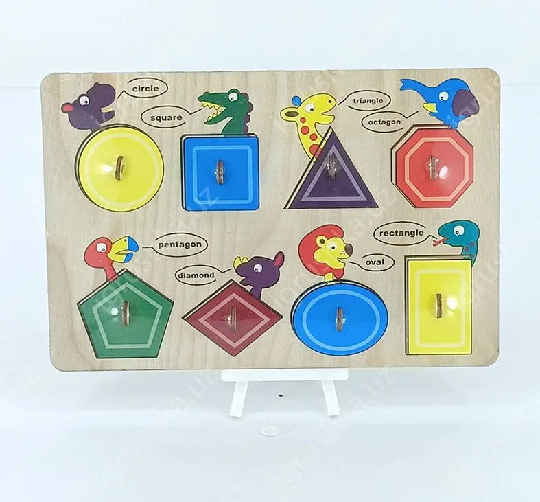 картинка "Геометрические фигуры" сортер Монтессори игровой набор, развивающая рамка от магазина igrushka.uz