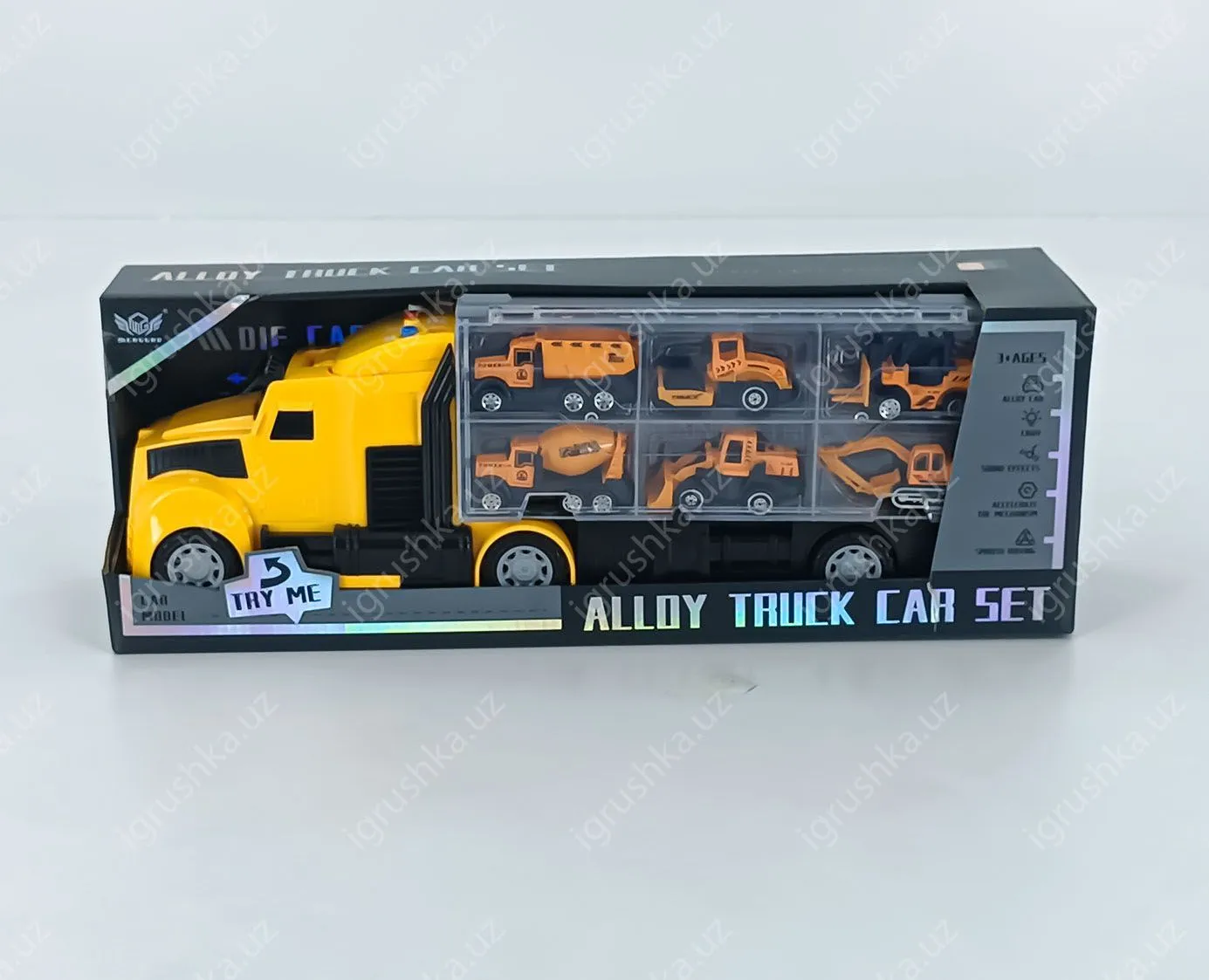 картинка Автовоз парковка с 12 металлопластиковых машинками, строительная спецтехника MG3029 от магазина igrushka.uz