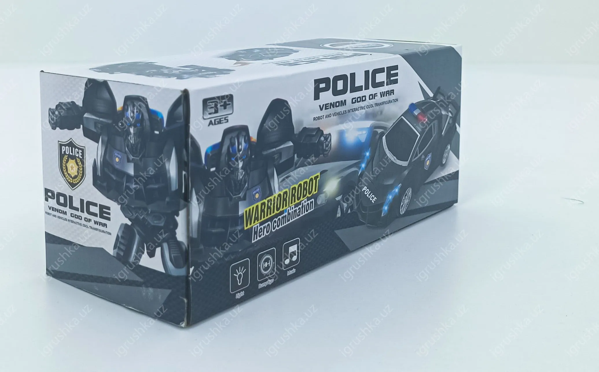 картинка Интерактивный автомобиль-робот-воин с полицейским дизайном, музыкой и светом от магазина igrushka.uz