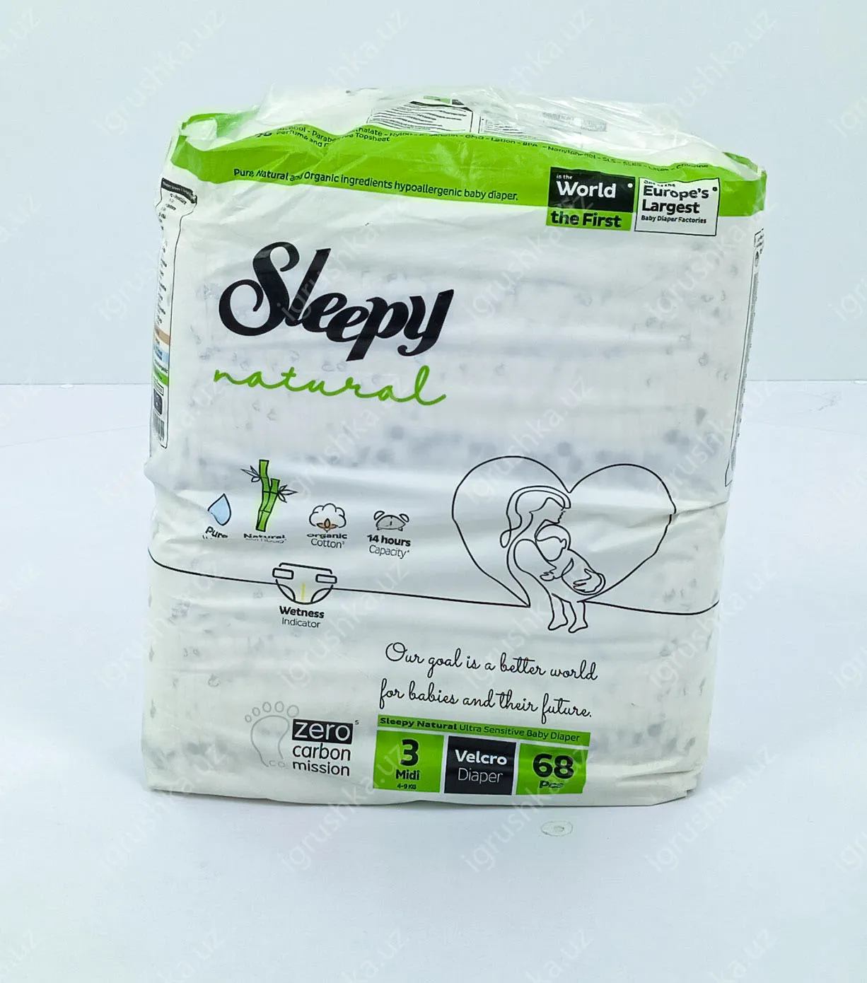 картинка Детские подгузники Sleepy Natural 4-9 кг 3-Миди 68 шт от магазина igrushka.uz