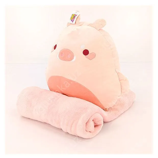 картинка Мягкая игрушка-подушка Свинка 3в1 с пледом внутри, 40 см от магазина igrushka.uz