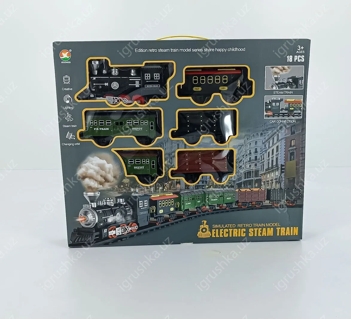 картинка Железная дорога с поездом Electric Steam Train MIC | поезда 699-3A 18 деталей от магазина igrushka.uz