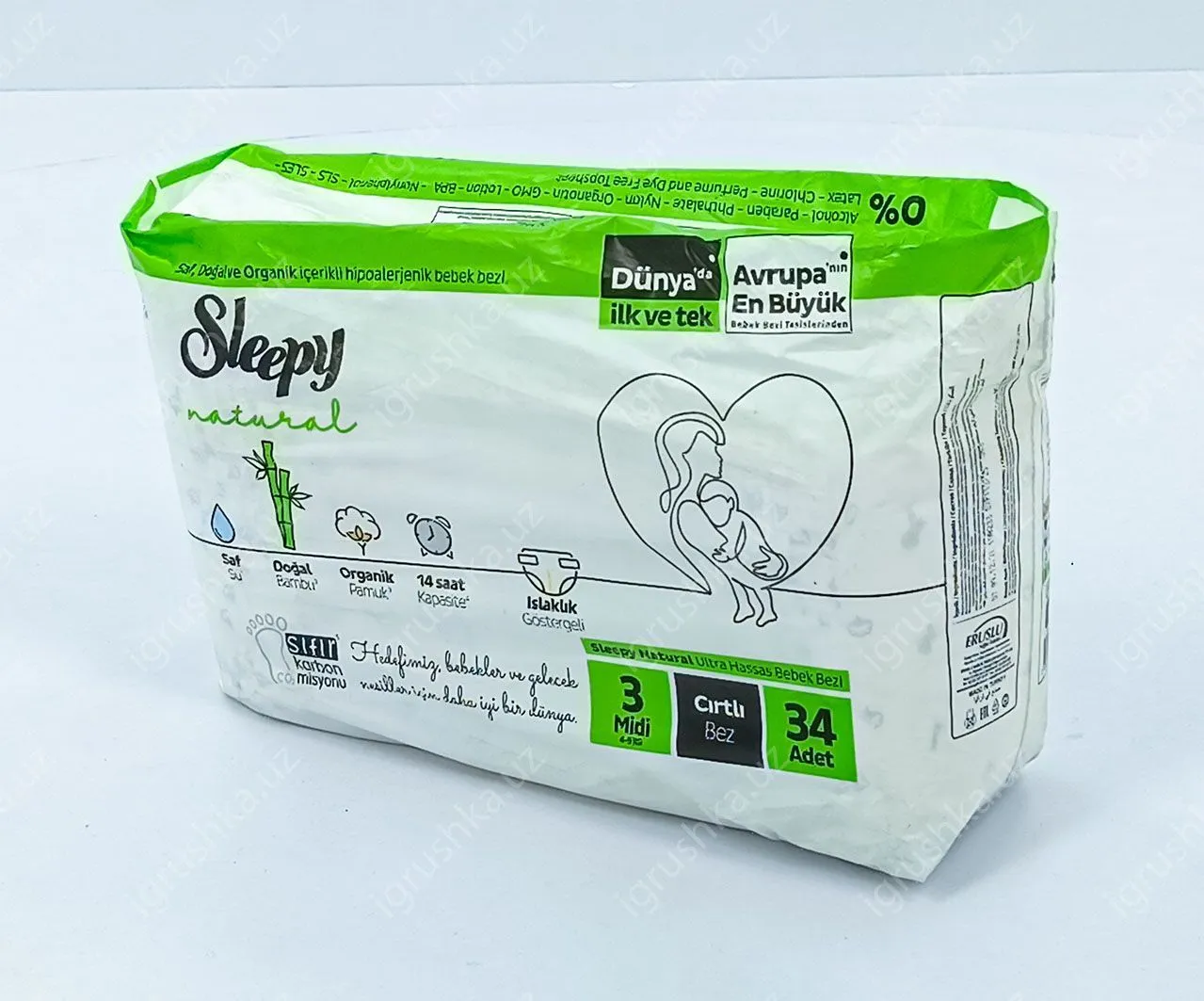 картинка Детские подгузники Sleepy Natural 4-9 кг 3-Миди 34 шт от магазина igrushka.uz
