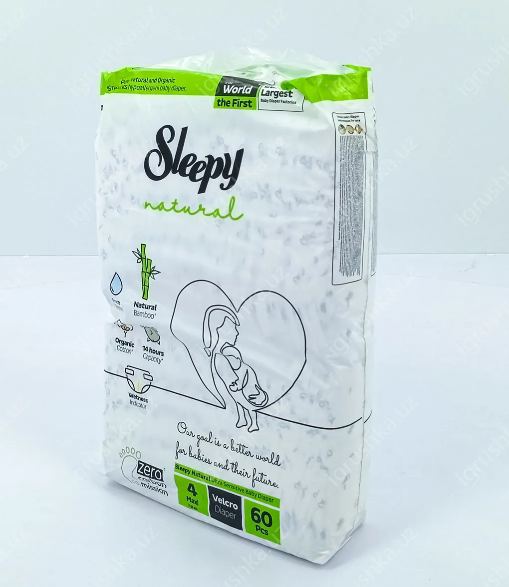картинка Детские подгузники Sleepy Natural 7-14 кг 4-Макси 60 шт от магазина igrushka.uz