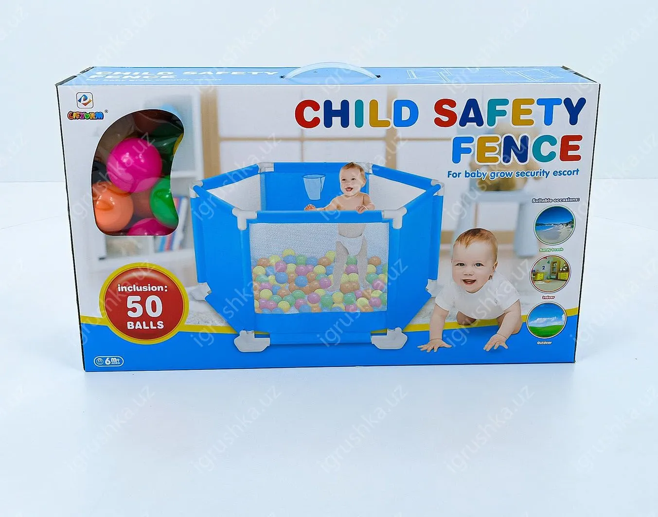 картинка Манеж детский шестиугольной формы с баскетбольным кольцом 50 Шары от магазина igrushka.uz