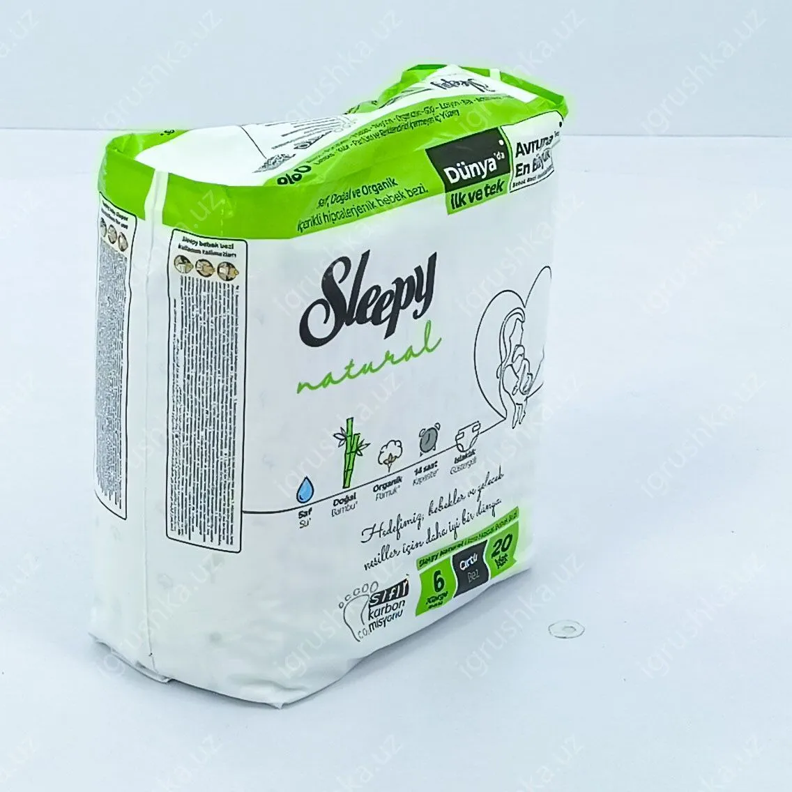 картинка Детские подгузники Sleepy Natural 15-25 кг 6-X Большой 20 шт от магазина igrushka.uz