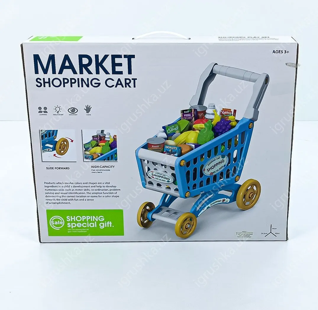 картинка Детская ролевые игры супермаркет комплект покупок тележка для игрушек детская корзина игровой набор продукты игрушки от магазина igrushka.uz