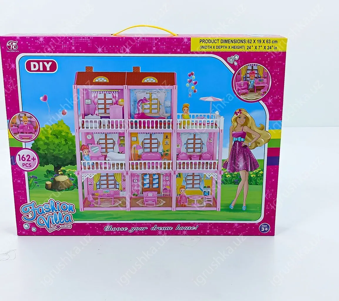 картинка Трехэтажный кукольный домик Fashion Villa DIY с мебелью, 162 детали от магазина igrushka.uz