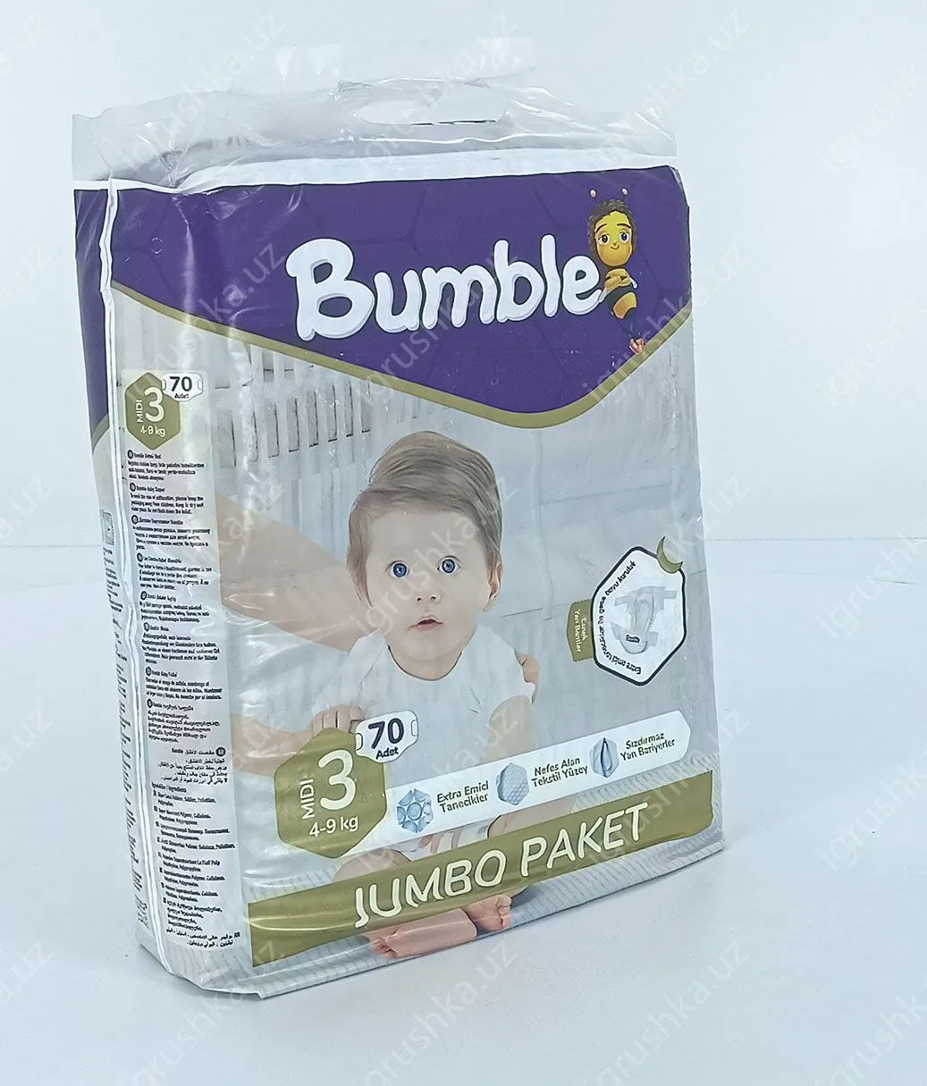 картинка Детские подгузники Bumble 3 JUMBO PAKET (4-9 кг) 70 шт. от магазина igrushka.uz