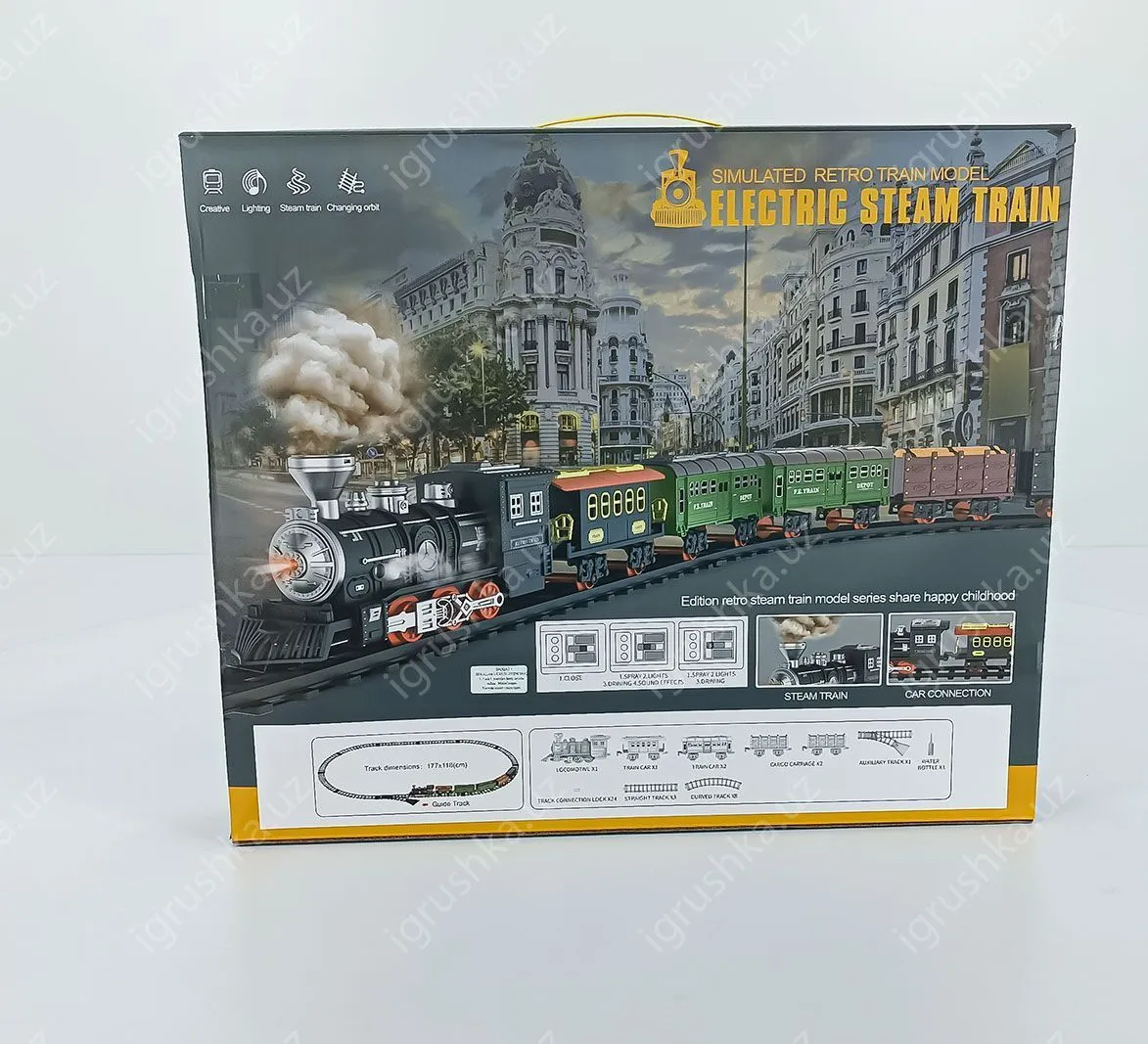 картинка Железная дорога с поездом Electric Steam Train MIC | поезда 699-3A 18 деталей от магазина igrushka.uz