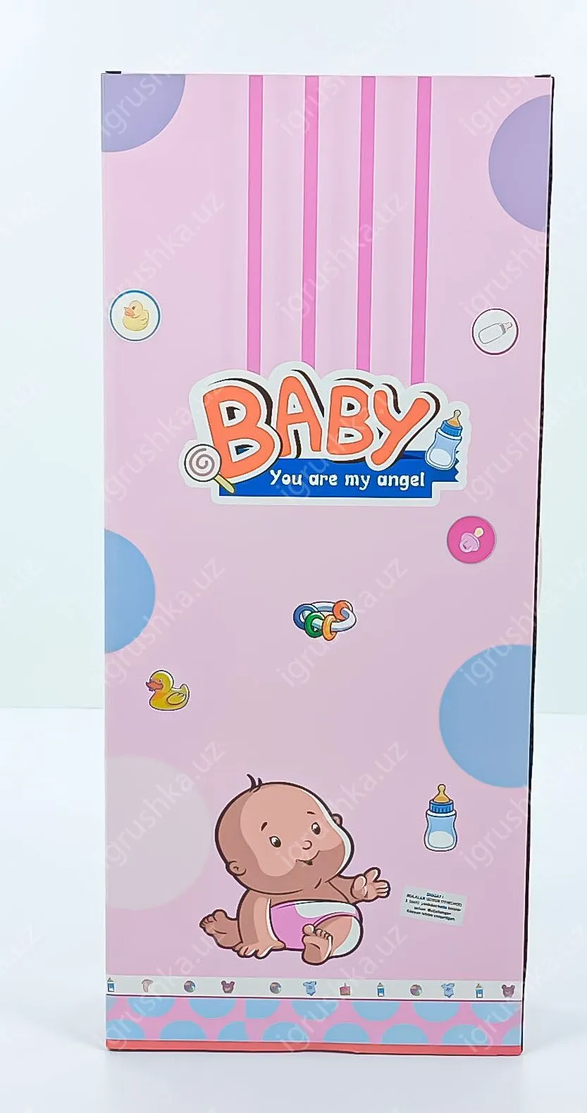 картинка Игрушка кукла со звуком и коляска, бутылочка, горшок, подгузник, салфетки в коробке sy026 от магазина igrushka.uz