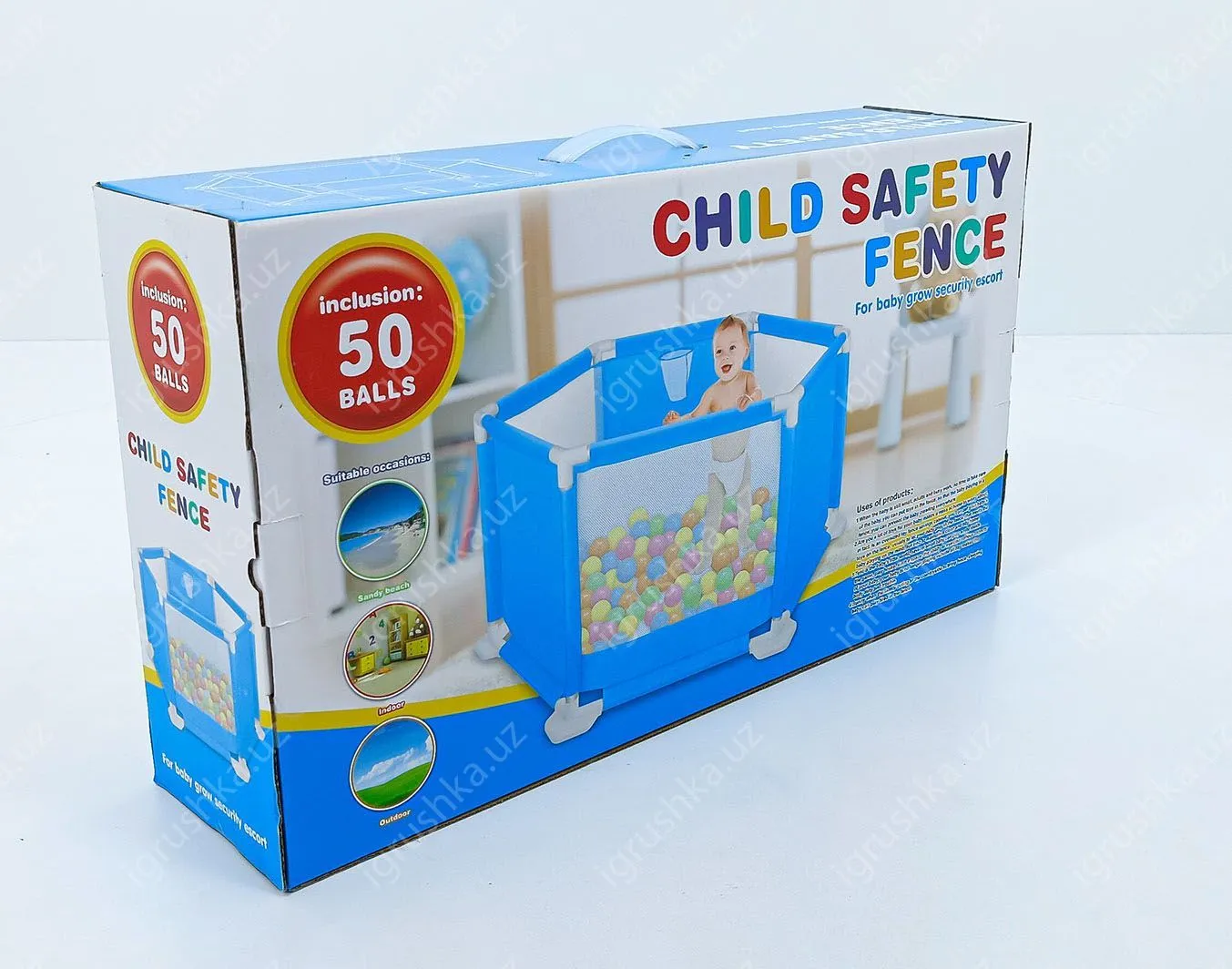 картинка Манеж детский шестиугольной формы с баскетбольным кольцом 50 Шары от магазина igrushka.uz