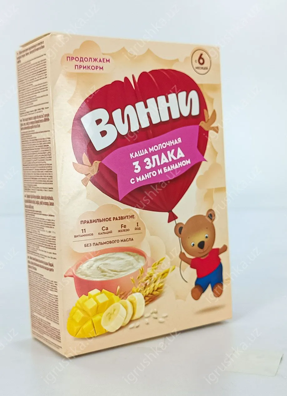 картинка Молочная каша для детей "Винни" 3 злака с манго и бананом. Для детей с 6 месяцев 200гр. от магазина igrushka.uz