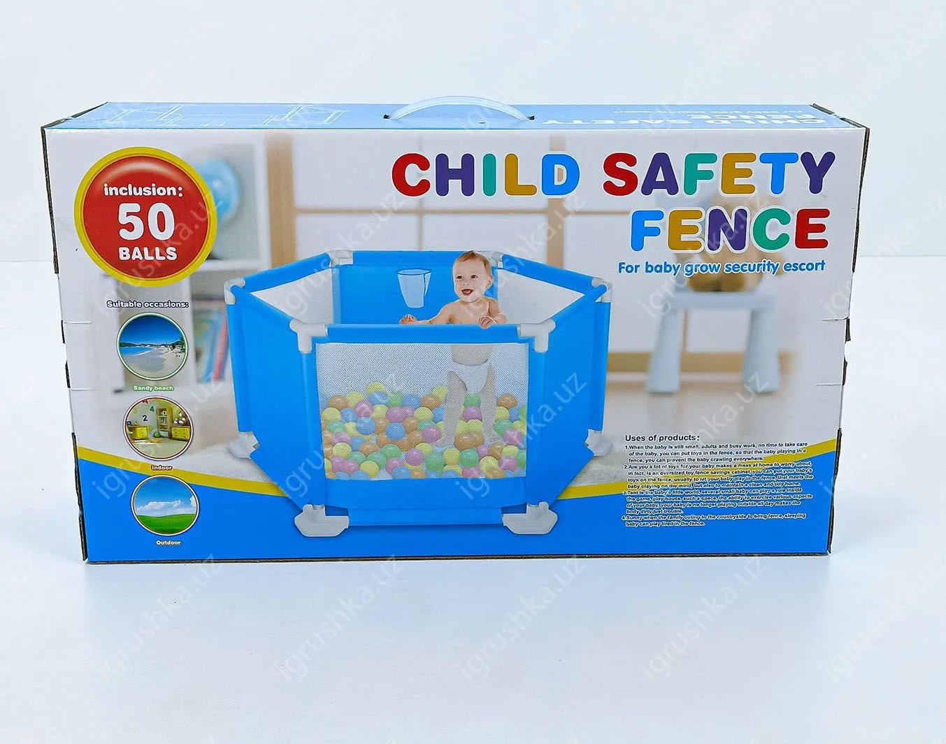 картинка Манеж детский шестиугольной формы с баскетбольным кольцом 50 Шары от магазина igrushka.uz