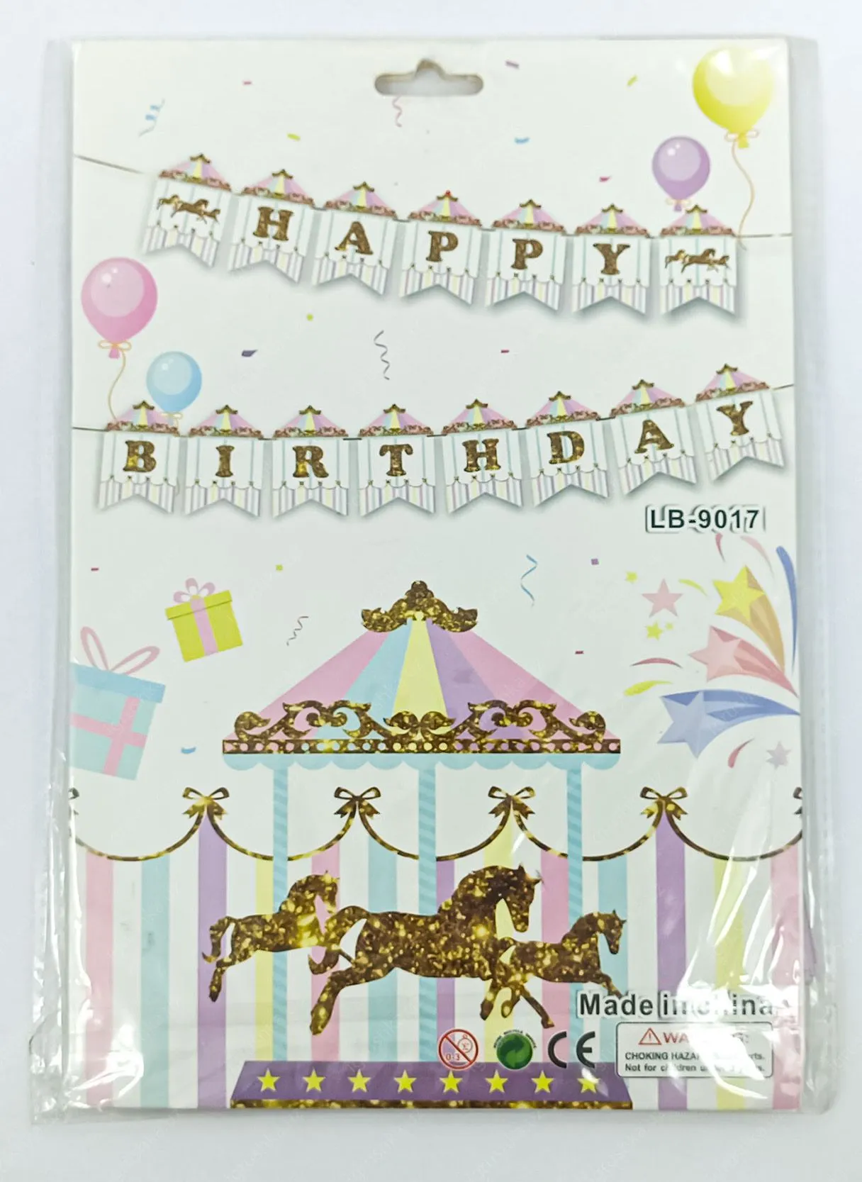 картинка Бумажная гирлянда "Happy birthday" с лошадьми от магазина igrushka.uz