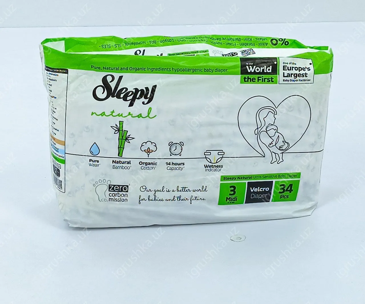 картинка Детские подгузники Sleepy Natural 4-9 кг 3-Миди 34 шт от магазина igrushka.uz