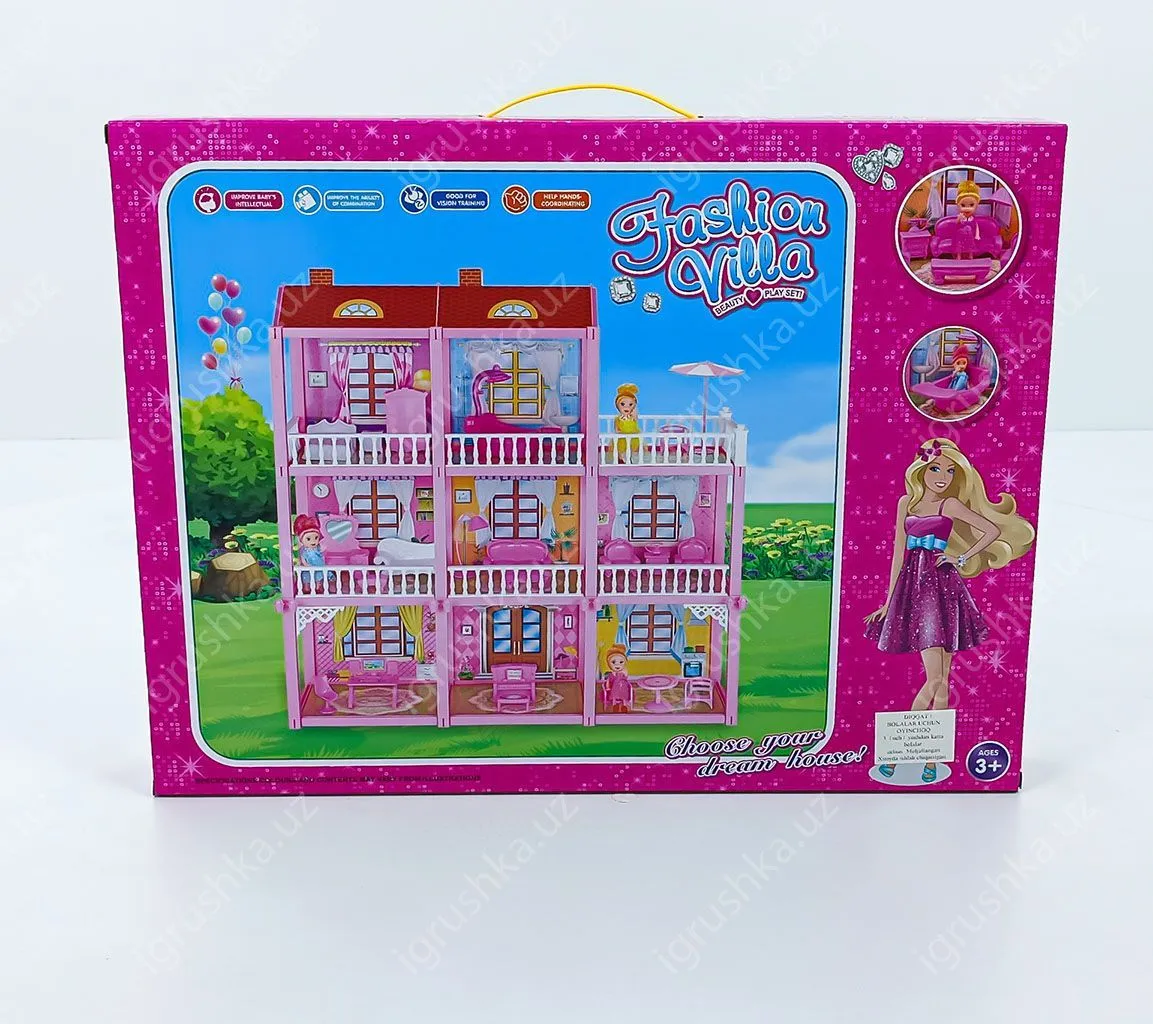картинка Трехэтажный кукольный домик Fashion Villa DIY с мебелью, 162 детали от магазина igrushka.uz