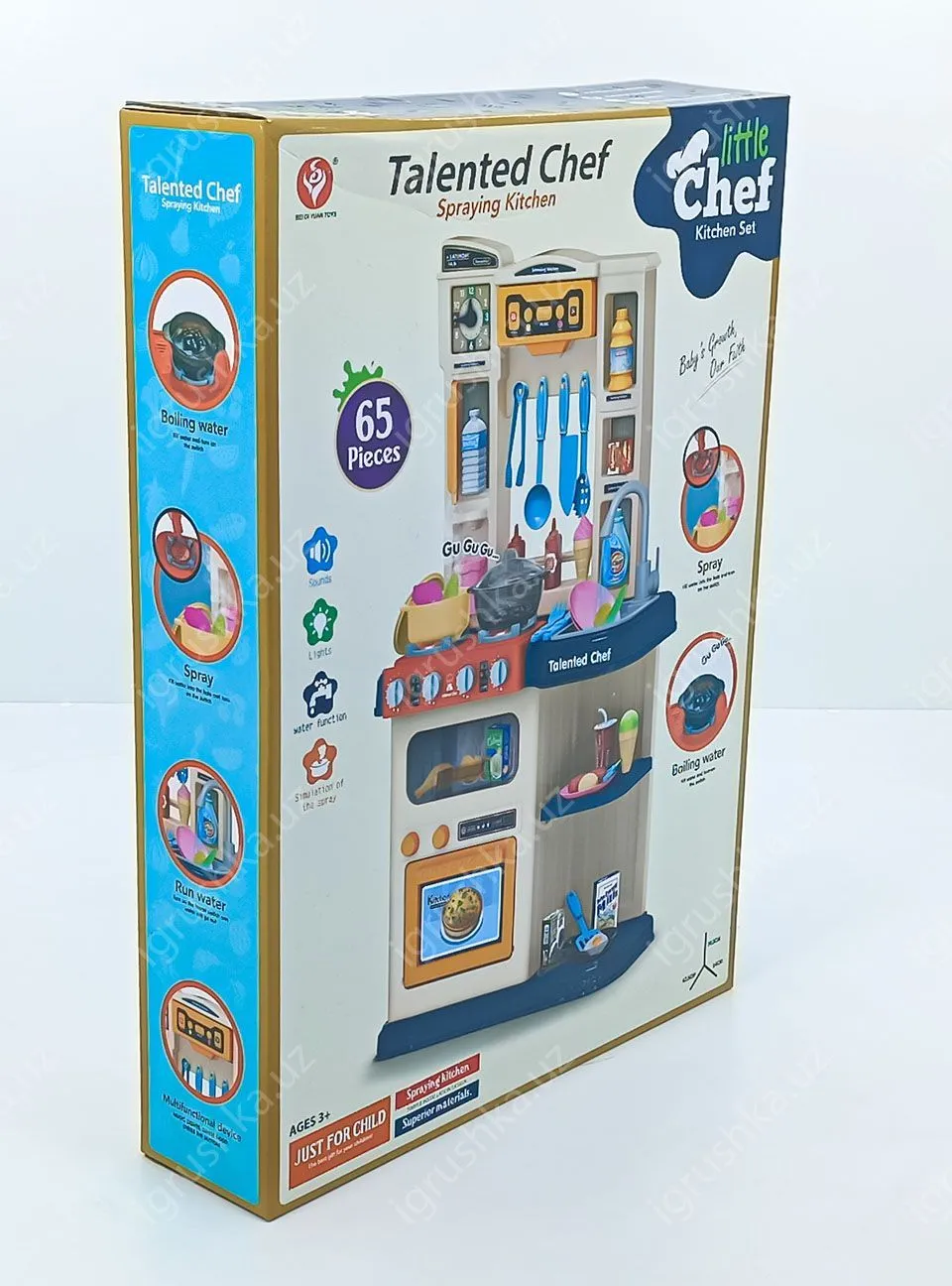 картинка Детская игрушечная кухня Talanted chef, Сhef Kitchen Set с функцией воды, света, звука 78.5 см. 922-116 / 65 предметов от магазина igrushka.uz