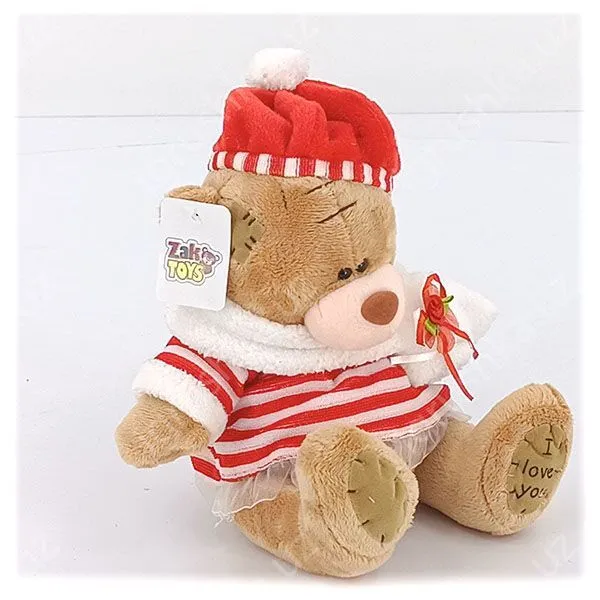 картинка Мягкая игрушка Мишка Тедди в красном платье Zakir Toys, 24 см от магазина igrushka.uz