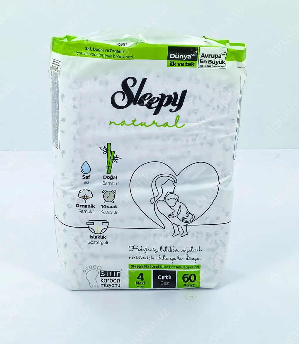 картинка Детские подгузники Sleepy Natural 7-14 кг 4-Макси 60 шт от магазина igrushka.uz
