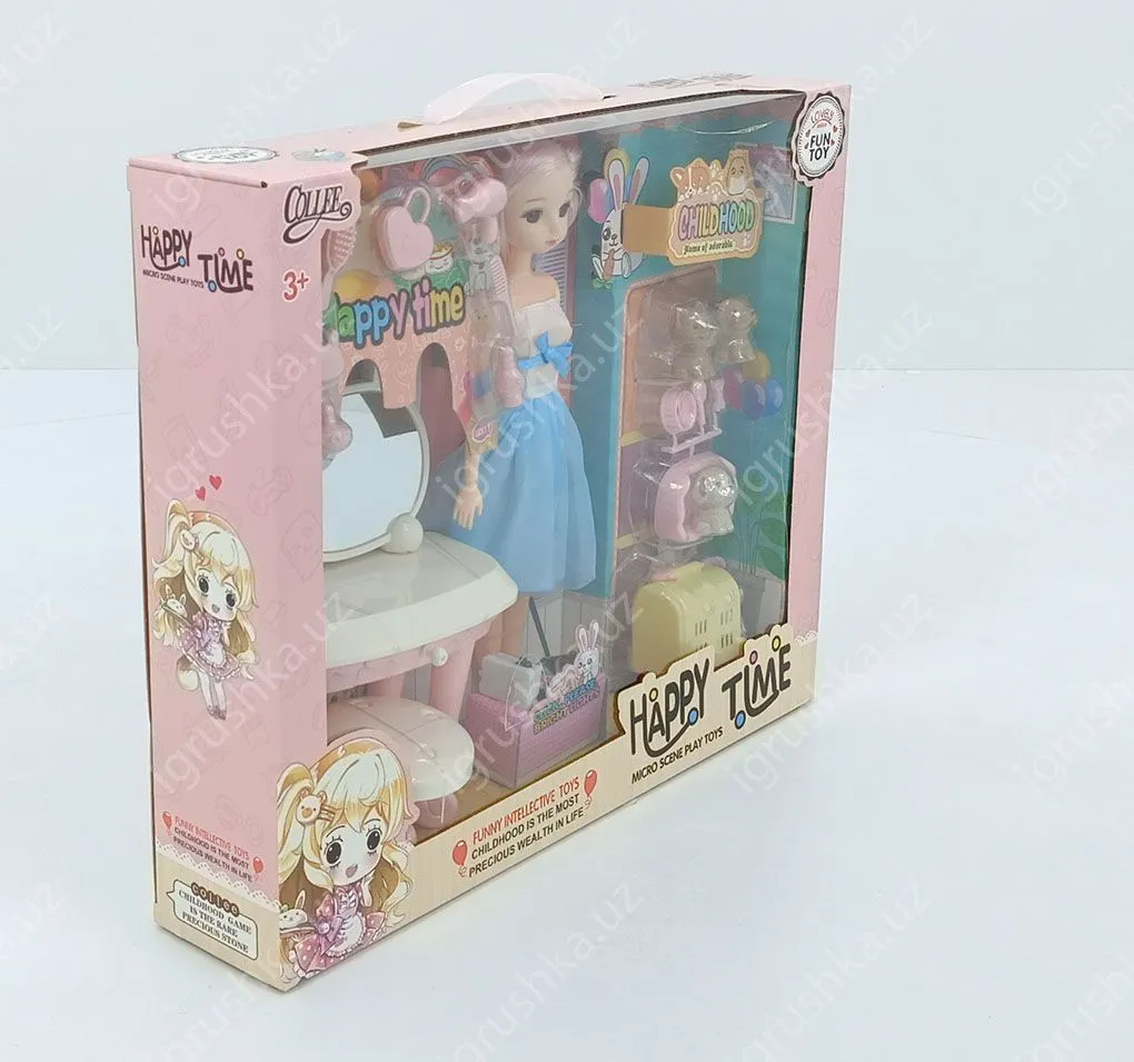 картинка Игровой набор с куклой Happy Time: туалетный столик и питомцы от магазина igrushka.uz