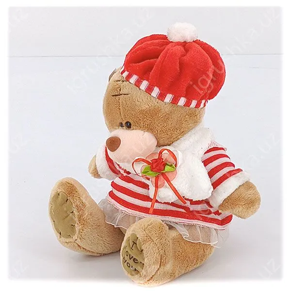 картинка Мягкая игрушка Мишка Тедди в красном платье Zakir Toys, 24 см от магазина igrushka.uz