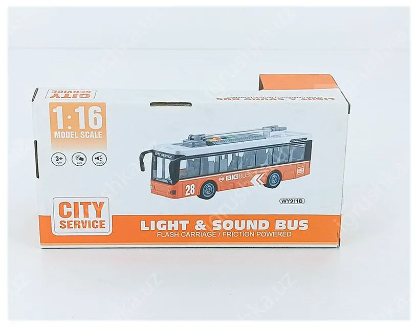 картинка Троллейбус инерционный, свет, звук, масштаб 1:16 от магазина igrushka.uz