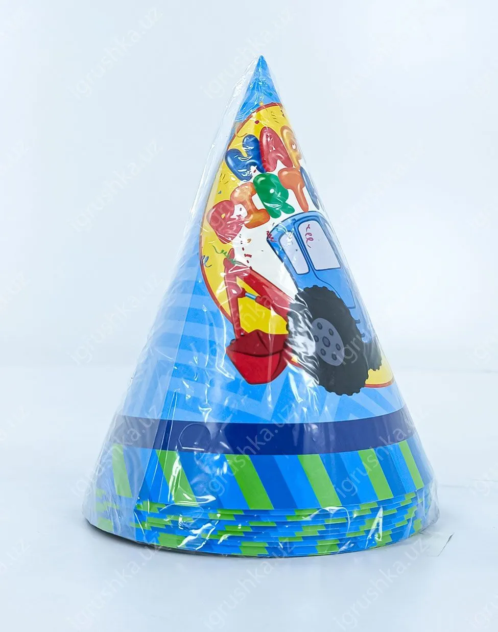 картинка Праздничные шапочки для детей - Happy birthday! Синий трактор (Цена за 1 штук) от магазина igrushka.uz