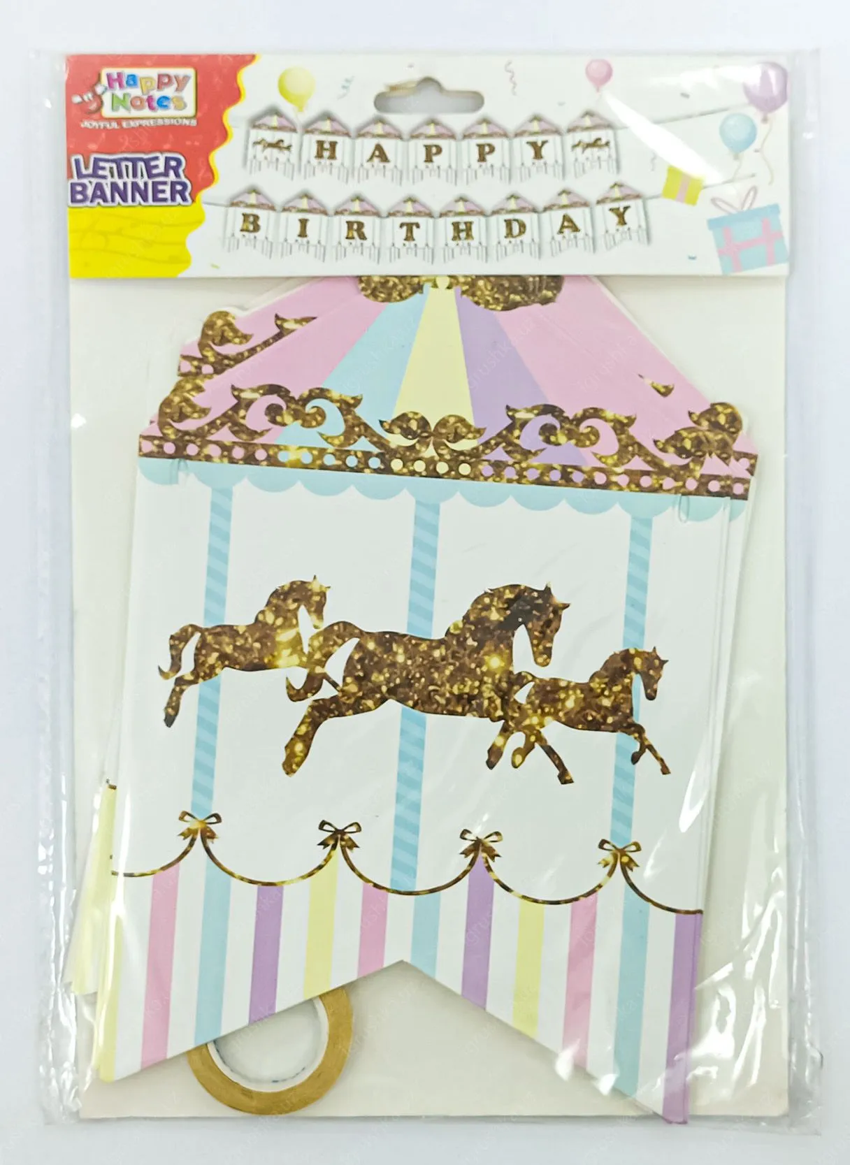 картинка Бумажная гирлянда "Happy birthday" с лошадьми от магазина igrushka.uz