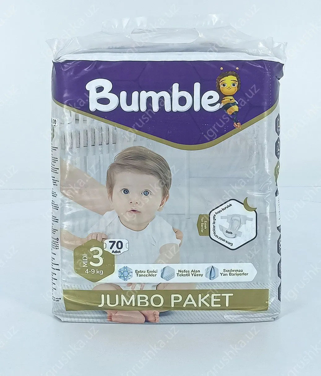 картинка Детские подгузники Bumble 3 JUMBO PAKET (4-9 кг) 70 шт. от магазина igrushka.uz