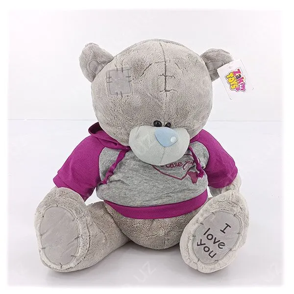 картинка Мягкая игрушка Мишка Тедди 30 см в фиолетовом худи с сердцем I Love You от магазина igrushka.uz