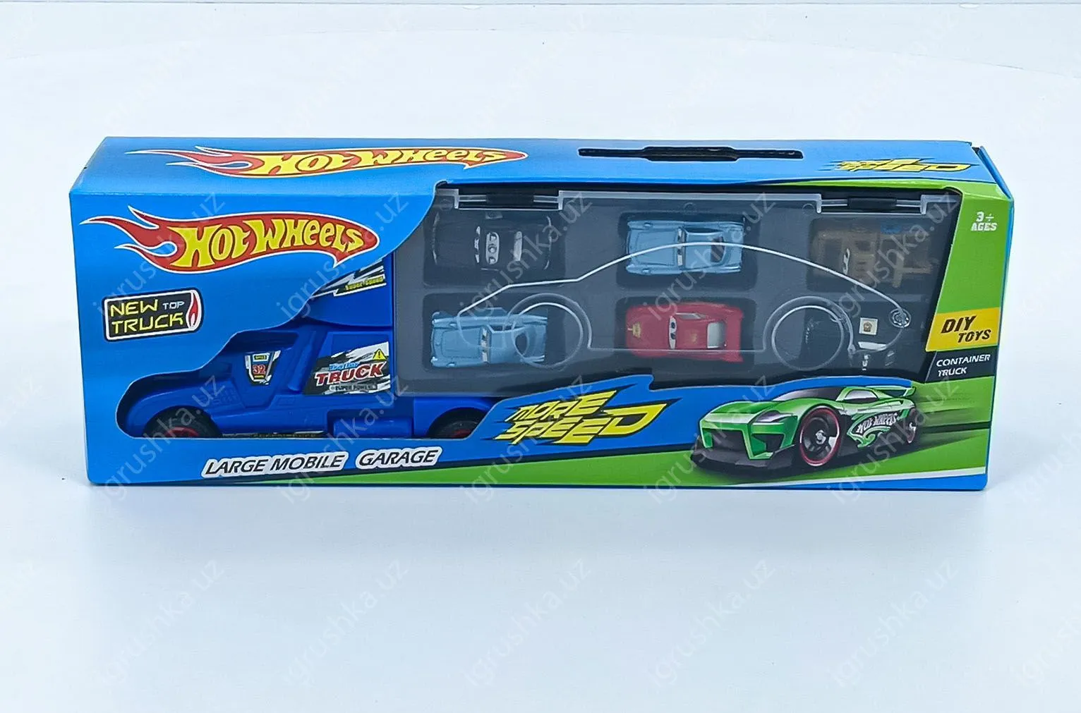 картинка Фура, автовоз, трейлер Hot Wheels грузовик с инерционными машинками 6 шт, игровой набор, Хот Вилс от магазина igrushka.uz
