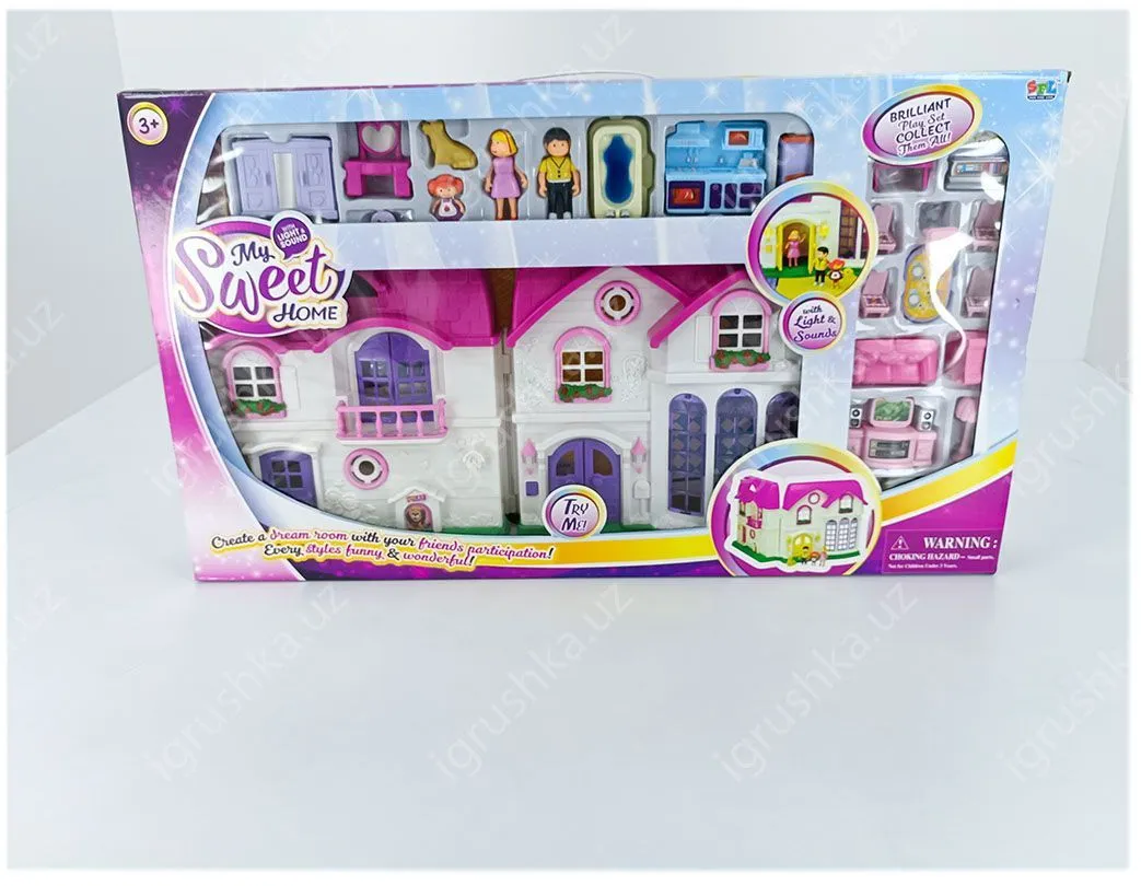 картинка Кукольный домик со светом и звуком, мебель для домика 16567 от магазина igrushka.uz