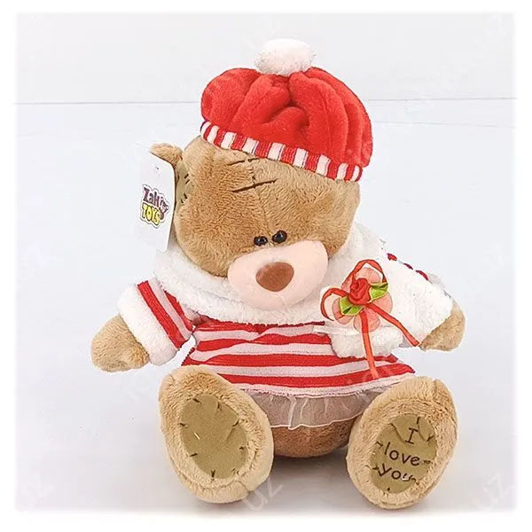 картинка Мягкая игрушка Мишка Тедди в красном платье Zakir Toys, 24 см от магазина igrushka.uz