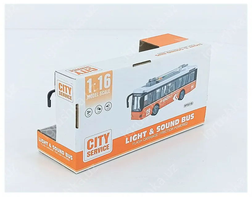 картинка Троллейбус инерционный, свет, звук, масштаб 1:16 от магазина igrushka.uz