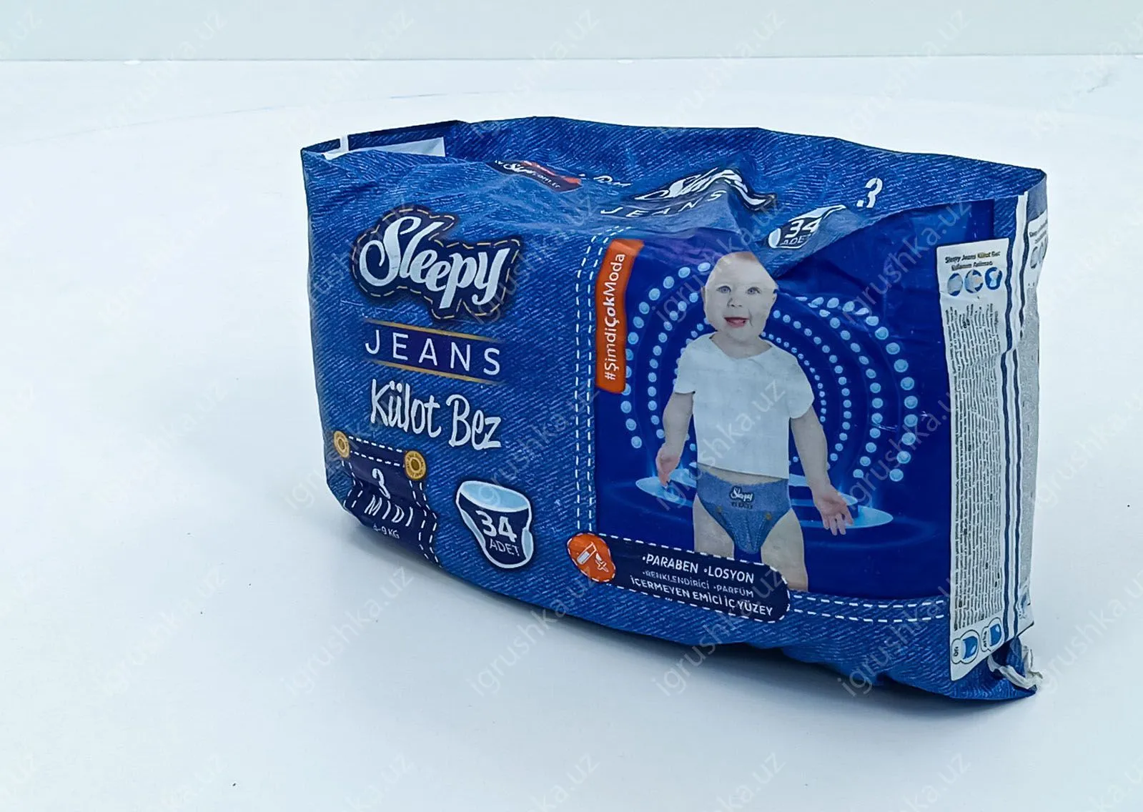 картинка Детские подгузники Sleepy Jeans Training Pants 4-9 кг 3-Миди 34 шт от магазина igrushka.uz