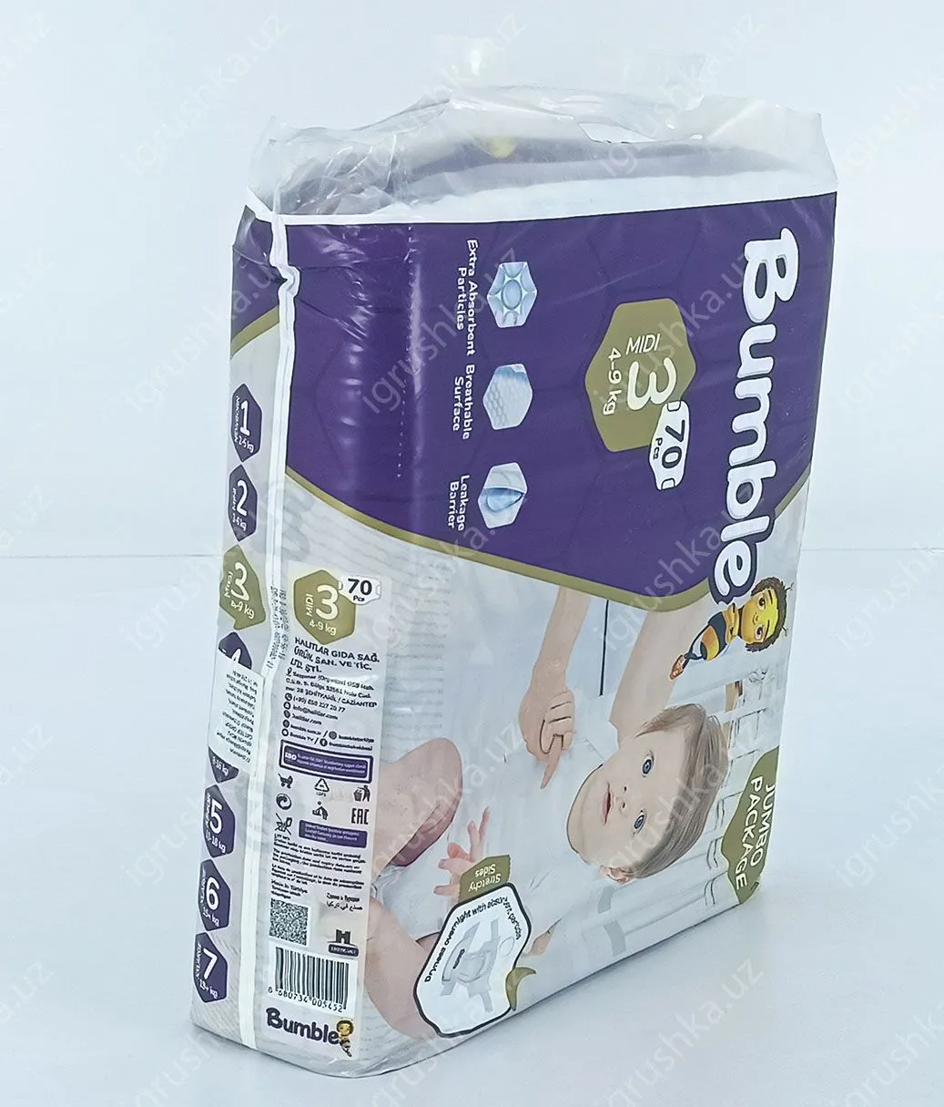 картинка Детские подгузники Bumble 3 JUMBO PAKET (4-9 кг) 70 шт. от магазина igrushka.uz