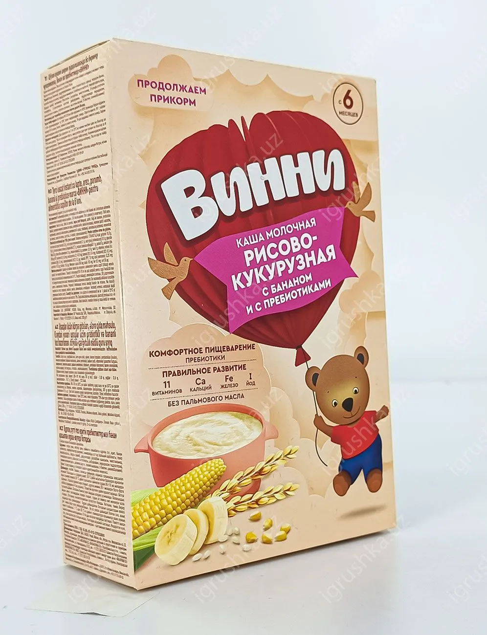 картинка Молочная каша для детей "Винни" рисово-кукурузная каша с бананом. Для детей с 6 месяцев 200гр. от магазина igrushka.uz