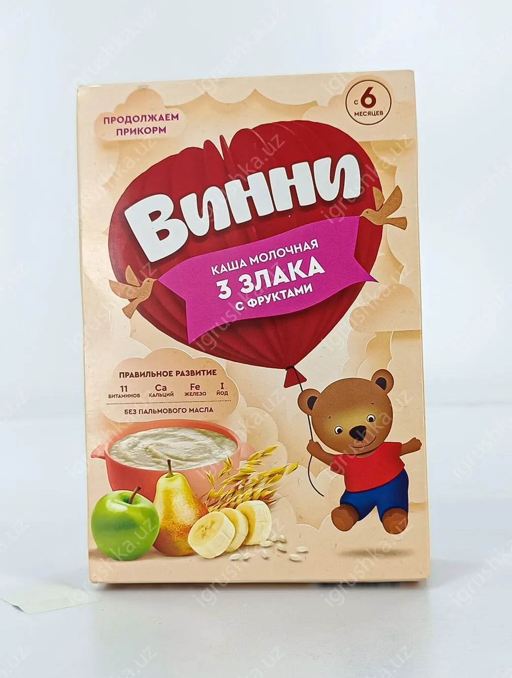картинка Молочная каша для детей "Винни" 3 злака с фруктами. Для детей с 6 месяцев 200гр. от магазина igrushka.uz