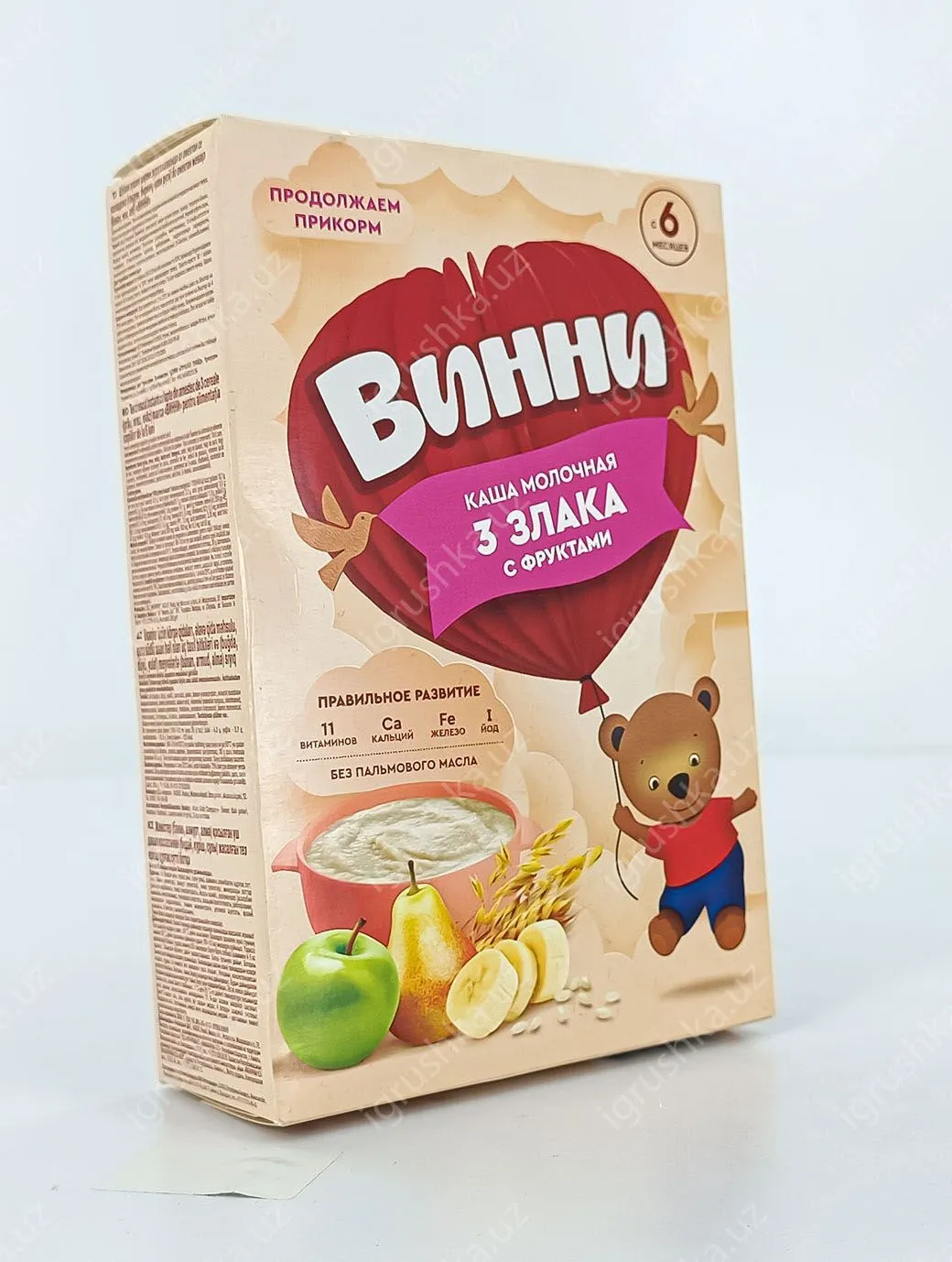 картинка Молочная каша для детей "Винни" 3 злака с фруктами. Для детей с 6 месяцев 200гр. от магазина igrushka.uz